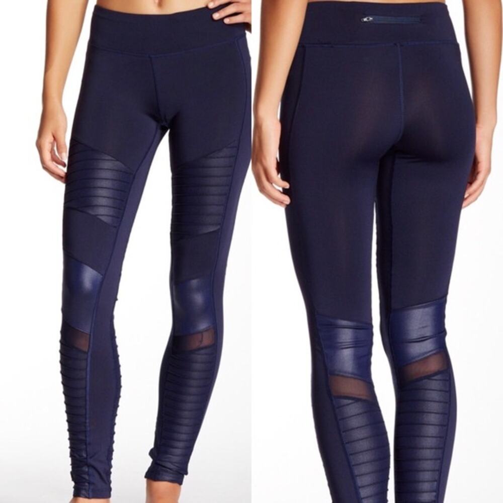 Electric Yoga Navy Blue Moto Leggings Ribbed Mesh Panels Small